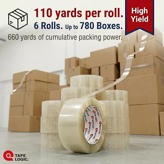 Tape Logic Packing Tape (6-Rolls), 3" x 110 yd - Strong Packaging Tape Refill for Shipping, Moving, Order Fulfillment, Acrylic 2.2 Mil