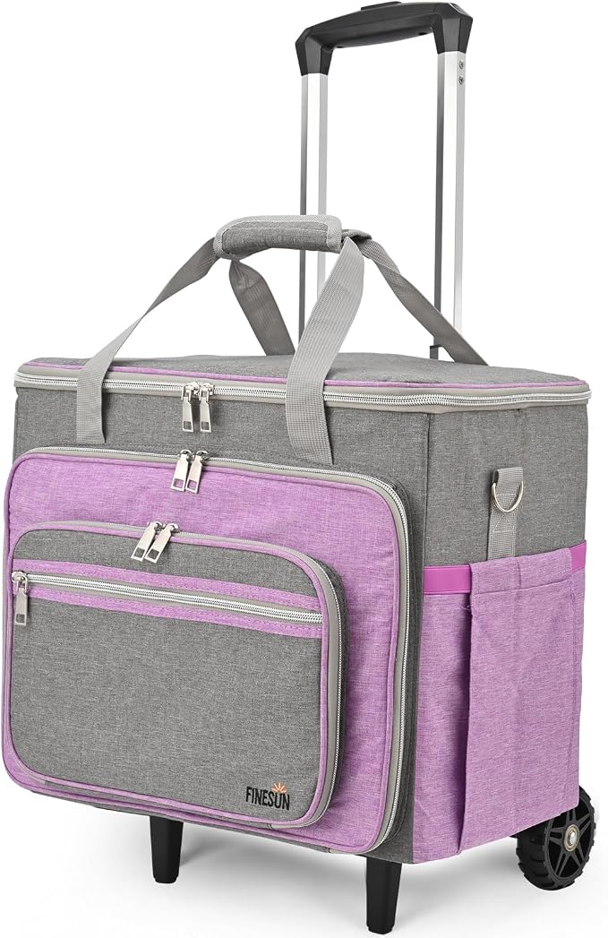 Upgraded Rolling Bag with Detachable Dolly, Heavy Duty Wheeled Teacher Bag, Multifunctional Rolling Briefcase for Work, Office, Craft Storage & Travel (Purple)