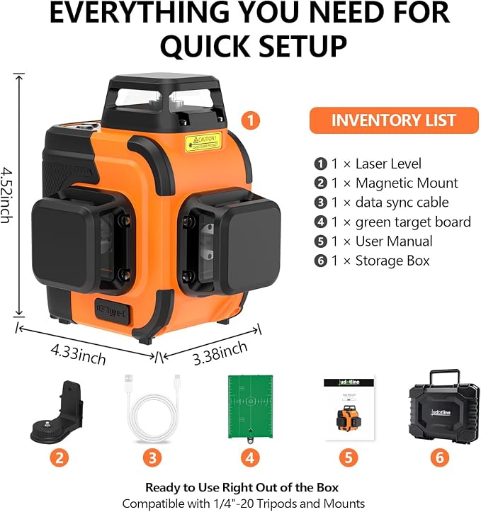 3D-360 Lasers level Self Leveling laser levels Professional tools | Three 360° laser planes project 12 bright green lines for wall, floor, ceiling, tile and cabinet alignment.