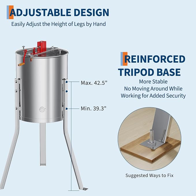 4 Frame Honey Extractor Spinner, Stainless Steel Manual Beekeeping Centrifuge