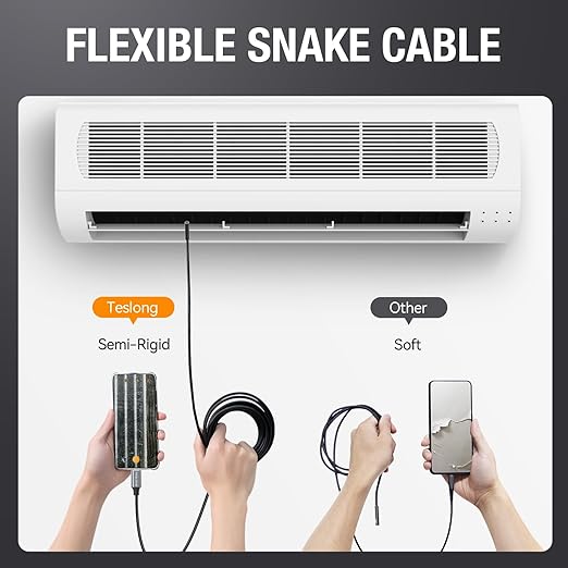 USB C Endoscope Camera with Light, Teslong Type-C Snake Borescope Camera with 8 LED Lights, 10FT Flexible Waterproof Inspection Cam, Fiber Optic Scope Compatible with iPhone 15/16/17, Android Phone