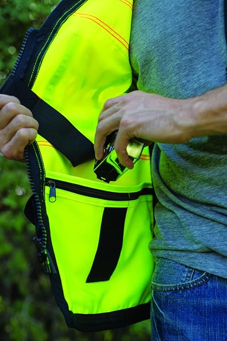 Kishigo Premium Black Series Men's Surveyors Vest S5002, Class 2 Hi-Vis Safety Vest, 10 Pockets with Reinforced Front Zipper Closure & Durable Webbing, ANSI/ISEA 107 Compliant (Lime/Black, XL)