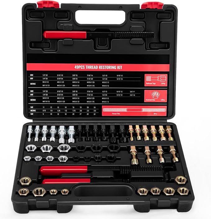 49PCS Thread Chaser Set, Thread Repair Chaser Kit with Metric and UNC UNF Universal Rethreading Kit Thread Restorer Kit