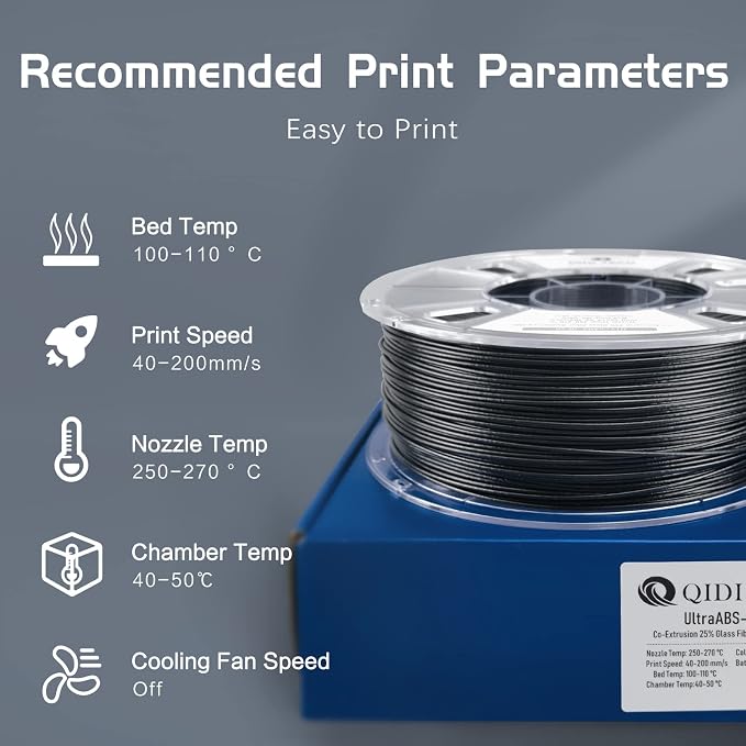 R QIDI TECHNOLOGY Glass Fiber ABS Filament 1.75mm, ABS-GF25 3D Printer Filament Fit Most FDM 3D Printers, Frosted Texture, High Hardness, High Interlayer Bond Strength, 1KG Spool, Black
