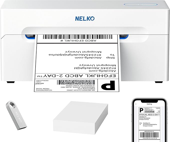 Nelko Bluetooth Thermal Shipping Label Printer, Wireless 4x6 Shipping Label Printer for Small Business, Support Android, iPhone and Windows, Widely Used for Amazon, Shopify, Etsy(White)