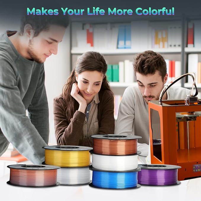 Creality Silk PLA Multicolor Filament, 3D Printer Filament 1.75mm, Glossy & Smooth Silk Texture, Silk Shiny PLA Filament +/-0.02mm, 3D Printing Filament 1KG/2.2lb (Golden-Silver)