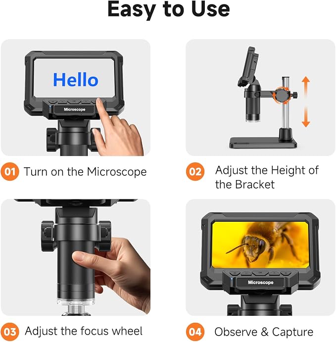 4.3" Coin Microscope for Error Coins (Detail View Only), 1000X Digital LCD Magnifier with Anti-Glare Side Lights, 1080P USB PC View (Win/Mac), Rechargeable Scope for Numismatic Grading