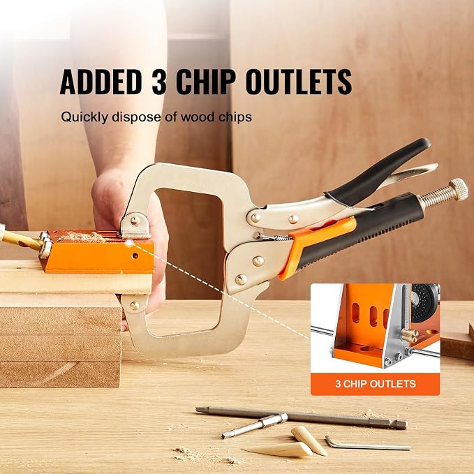 VEVOR 34 Pcs Pocket Hole Jig Kit, Adjustable Versatile Pocket Hole Jig with Toolbox,11" C-clamp, Fixture, Step Drills, Wrenches, Drill Stop Rings, Square Drive Bits-Gifts for Him