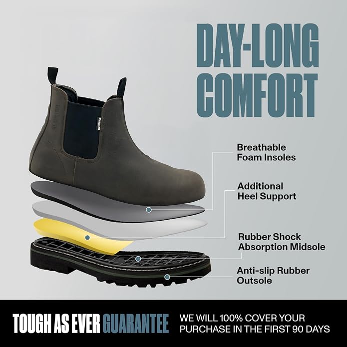 EVER BOOTS Waterproof Steel Toe Boots for Men Slip on Pull on Dark Brown