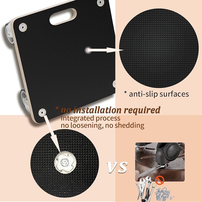 Furniture Mover Dolly Portable Wood Rolling Mover for Heavy Furniture Sofa Cabinet Refrigerator, with 4 360° Rotatable Rubber Universal Wheels, 550 Lbs Capacity, Black (2 Packs)