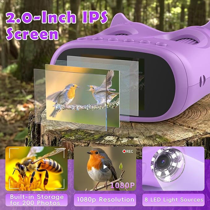 2-in-1 Kids Microscope and Telescope, 1000X Handheld Digital Microscope for Kids, 2.0" Screen, 8 LEDs, 10X Pocket Telescope for Outdoor, 1080P Camera STEM Toys Gift for Boys Girls 4-12, Purple