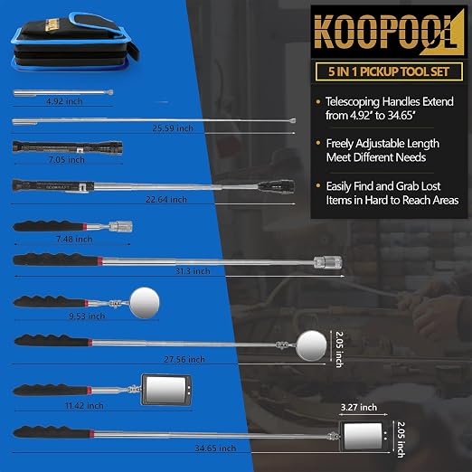 Telescoping Magnetic Pickup Tool Set, Inspection Mirror Telescoping, LED Flashlight, Cool Gadgets for Men, Father’s Day Gift, Gifts for Dad, Husband, Kids, Boyfriend, Magnet Stick (Blue)