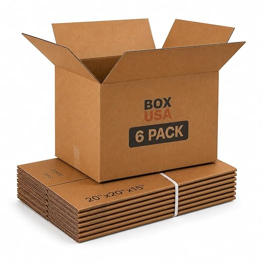BOX USA Moving Boxes 20"L x 20"W x 15"H (6-Pack) Large - Corrugated Cardboard Box for Shipping, Mailing, Packing, Packaging and Storage