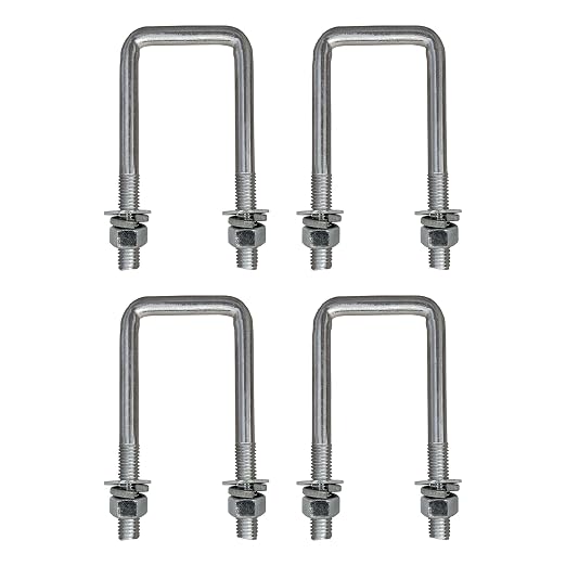 A.A Square U Bolts with Hardware for Boat Trailer, Electro-Galvanized Steel, 1/2" Diameter x 2-1/8" x 4-3/4" for 2x3 Beam (4 Pack)