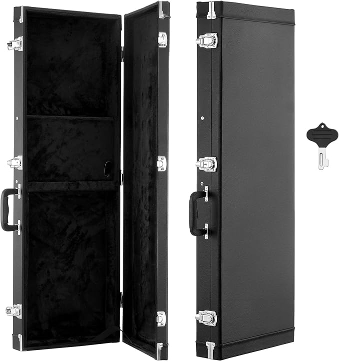 VEVOR Electric Guitar Hard Case, 41.3 Inch, Rectangle Wooden Hard-Shell Protective Carrying Case, with Lock Latch, Padding, Accessory Compartment, Key, for 39 Inch Tele/ST Electric Guitars, Black