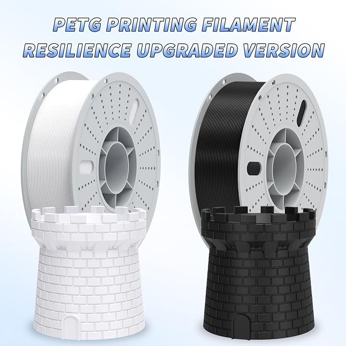 PINBALL PETG 3D Printer Filament 1.75mm High Precision Durable Strong Filament Mith Better Flow Dimensional Accuracy +/- 0.02mm Suitable for Most FDM 3D Printers 8 Kilograms Black, White