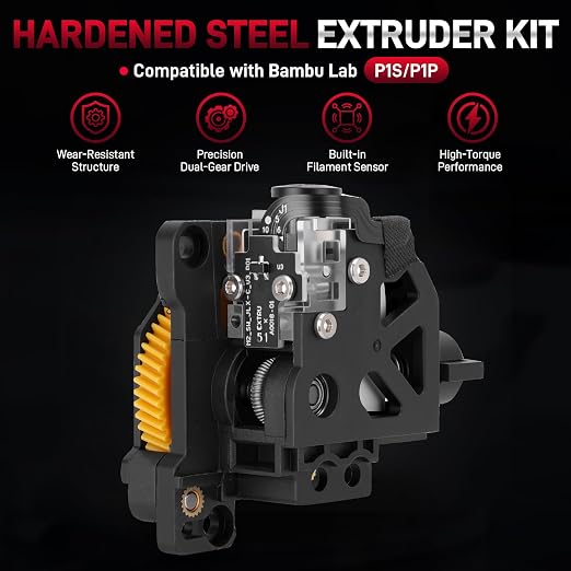 Stainless Steel Extruder Dual Gears Unit Compatible with Bambu Lab P1P P1S 3D Printers, Dual Gear Design, Supports Filament Runout Detection