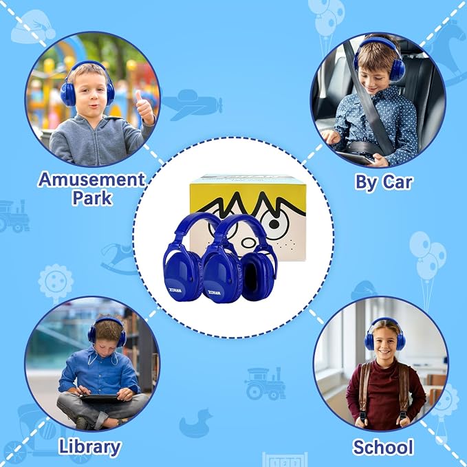 ZOHAN Kids Ear Protection 2 Pack, 25dB NRR Noise Cancelling Headphones for Kids, with Pillowy Pads, for Monster Truck, School, Autism, Sensory, Fireworks, Concerts, Events(Sapphire Blue+Sapphire Blue)