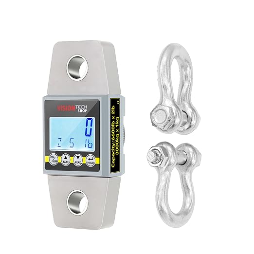 VisionTechShop Crane Scale, Dynamometer for Force, Tension and Weight, VTS-CDY 6600lb/3000kg Lb/Kg Switchable, Heavy Duty Compact Hanging Scale, LCD Display with Backlight, 2 Shackles