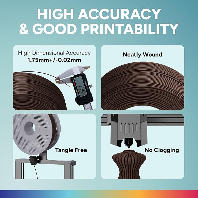 OVERTURE High Speed PLA Filament Refill 1.75mm, Rapid PLA Spoolless 3D Printing Filament, 1kg (2.2lb) Refilament for Bambu Lab, Accuracy +/- 0.02mm, Fit Most FDM Printers (Chocolate)