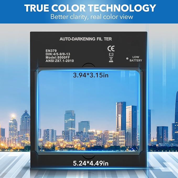 TRQWH Panoramic View Welding Helmet Auto Darkening Welding Hood True Color 4 Arc Sensor Welding Mask Large Viewing 3.94" x 3.15" Wide Shade 4/5-9/9-13 Weld Helmet for TIG MIG ARC Weld (Sliver)