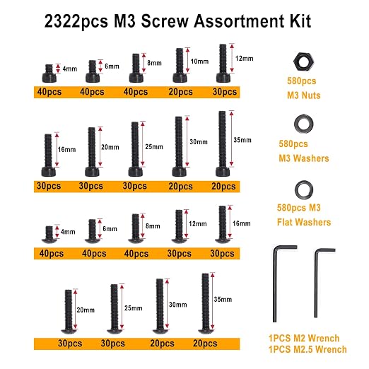 weideer 2322pcs Metric Screws Assortment,M3 Screw Assortment Kit,M3x4MM-35MM,12.9 Alloy Steel Hex Socket Head 10.9 Alloy Steel Hex Button Head,Bolts Nuts and Washers with Allen Wrench for 3D Printing