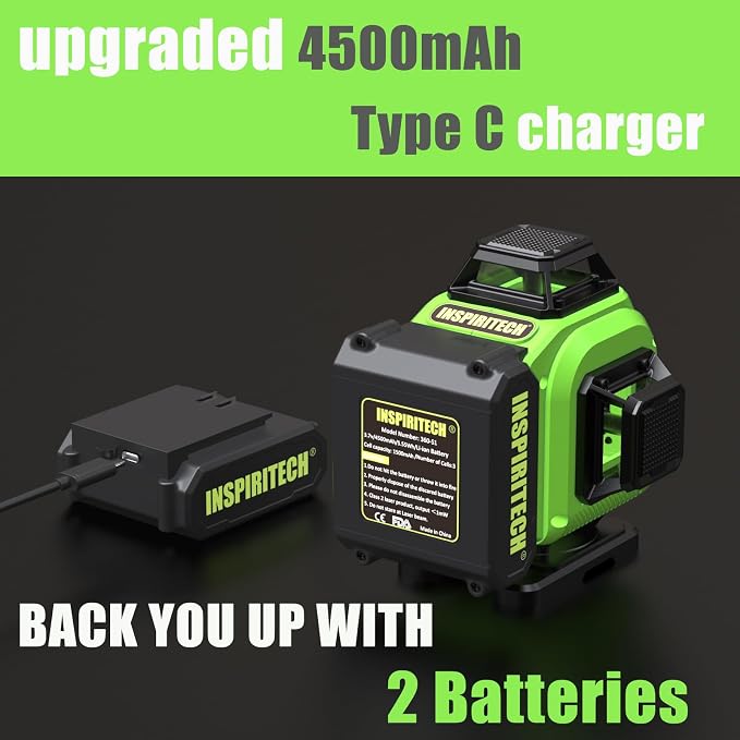 Laser Level 360 Self Leveling with Hard Case & Remote, 4x360 Rechargeable Green Line Laser for Framing Wall Ceiling Floor Tile