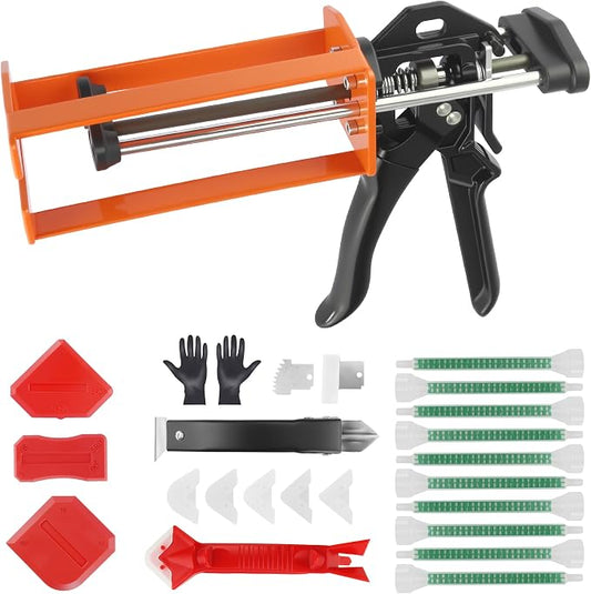 200ml Dual Cartridge Epoxy Gun All Metal Heavy Duty Epoxy Applicator for 1:1 2:1 Mix Ratio Professional Panel Bonding Caulking Gun for Auto Body Repair Structural Adhesive Construction Orange