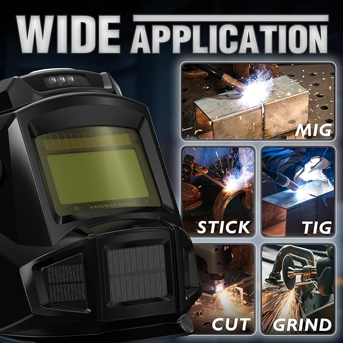 YESWELDER Auto Darkening Welding Helmet with Fan and Light, Blue Light Blocking, 1/1/1/1 True Color Solar Powered Welder Mask with 4 Arc Sensor, Wide Shade 4/5-9/9-13 for TIG, MIG, ARC, Cut and Grind