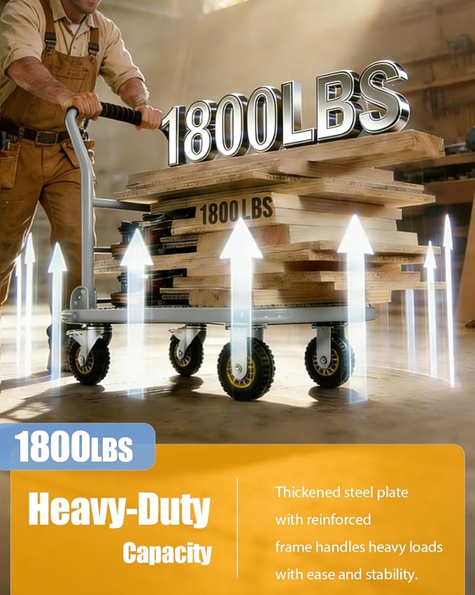 Heavy Duty Platform Truck Cart, 1800LBS Capacity Steel Flatbed Dolly, 36"x24" Large Utility Cart with 6" Swivel Wheels with Brakes, Foldable Hand Truck for Warehouse, Garage, Shipping & Moving