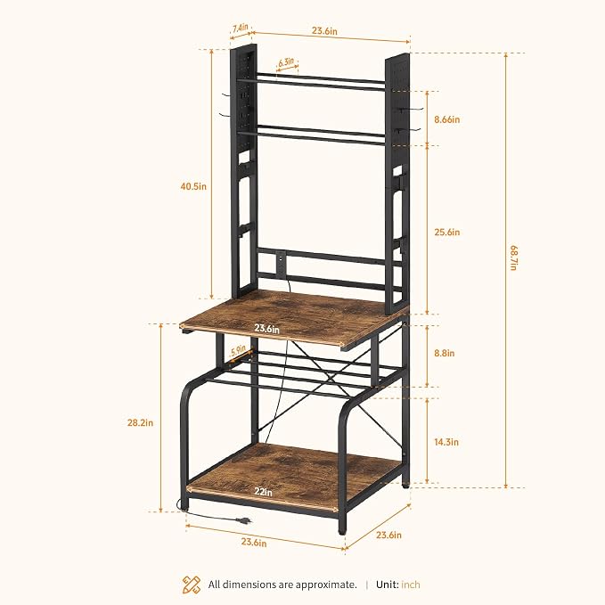 3D Printer Stand with Filament Storage,3D Printer Table with Power Outlets,Sturdy Double-Layer 3D Printer Workstation,for Workshop,Studio,Home Office and 3D Printing Enthusiasts,Retro Brown