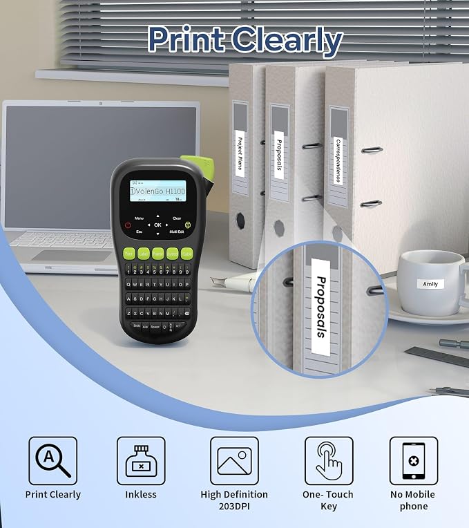 Label Maker Machine with-Tape, Wire Label Maker Waterproof-Labels, H1100 Handheld Electric Labelmaker with Keyboard, Backlit-LCD & One-Touch Key & Laminated-Tape, Home Industrial Office Organization