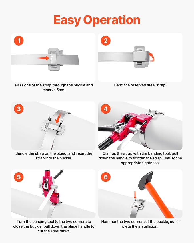VEVOR Steel Banding Strapping Kit, Heavy Duty Banding Sealer Tool with 100 ft Binding Straps, 100 Metal Clasps, Manual Pallet Packaging Strapping Kit for Warehouse, Transportation, Industrial Bundling