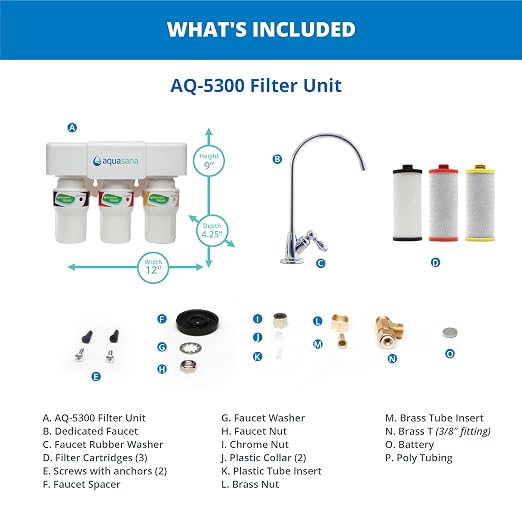 Aquasana Under Sink Water Filter System - Reduces PFAS, Lead, & Chlorine in Drinking Water - Under Counter Claryum Filtration for Kitchen - 3-Stage - Chrome Faucet - AQ-5300.56