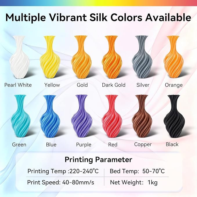 Kingroon Silk PLA 3D Printer Filament, Dimensional Accuracy +/- 0.03 mm, 1 kg Spool(2.2lbs), PLA Shiny Filament 1.75 mm (Gold)