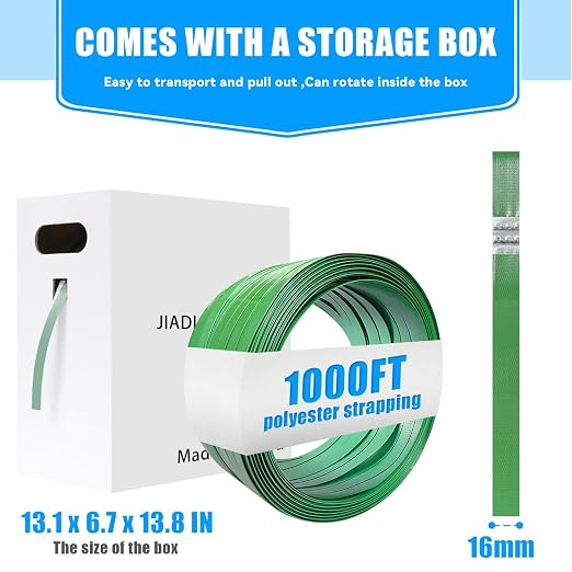 Heavy Duty Banding Strapping kit Contain 5/8"x 1000' Polyester (PET) Packaging Straps & 200 Metal Seals 100 Plastic Edge Protectors Tensioner with Cutter Sealer Tool