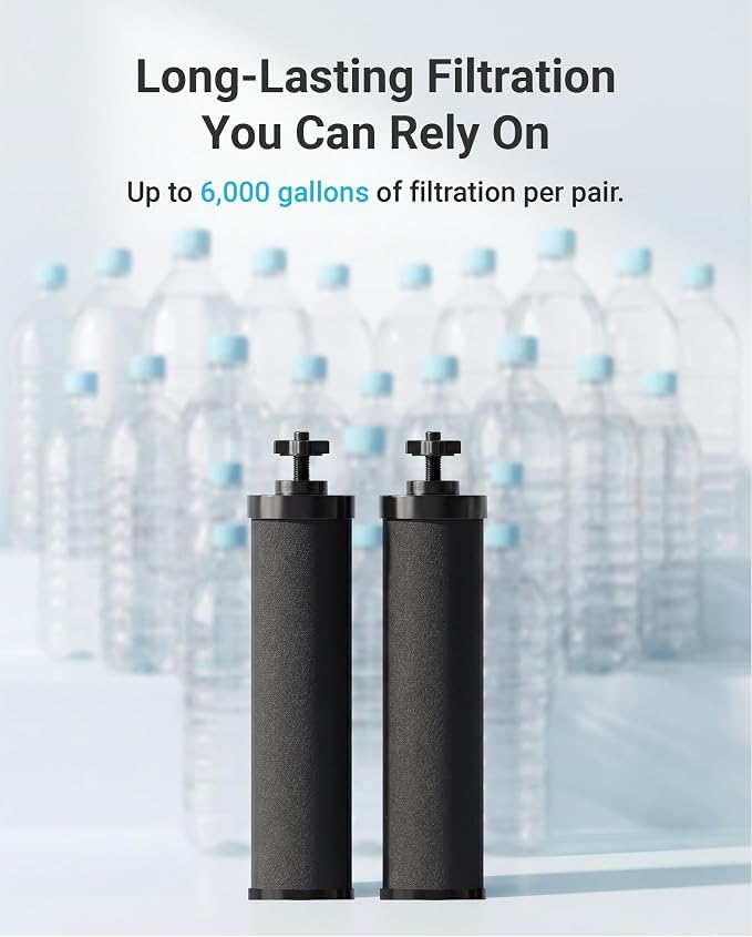 AQUA CREST Gravity Water Filter, Replacement for Berkey® BB9-2® Black Carbon Filter, Compatible with Purewell®, ProOne®, Waterdrop Gravity Water Filter System, NSF/ANSI 42&372 Certified, 2 Pack