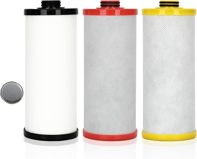 AQ5300R AQ-C3-R Filter, Replacement for Aquasana® 3-Stage Black, Red and Yellow Replacement Filter Compatible with Claryum 3-Stage Under Sink Water Filter Reduce 99% of Chlorine, 3 Counts