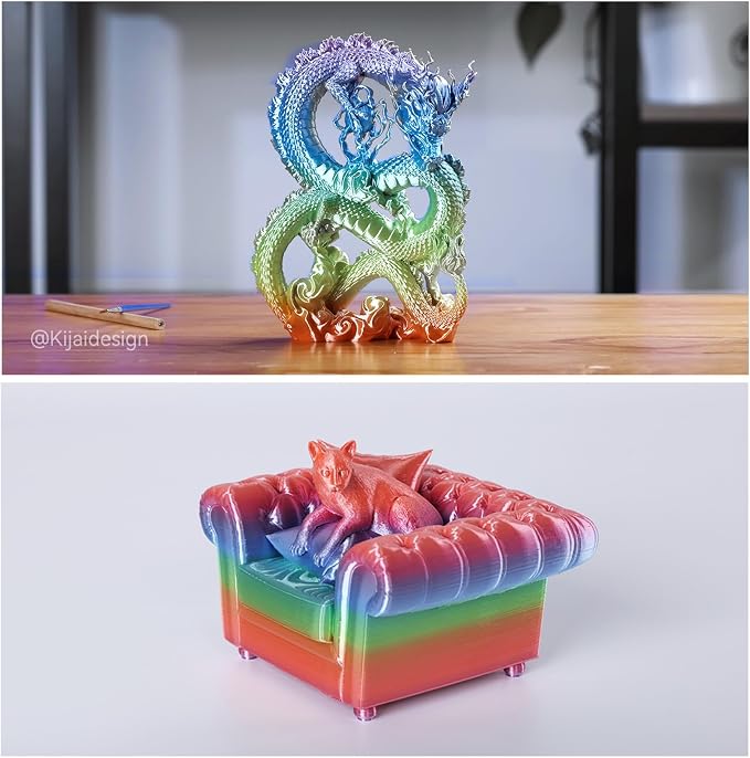 Creality Rainbow Silk PLA Filament 2kg, 3D Printer Filament 1.75mm, Gradient Multicolor, High Smoothness & Toughness, +/-0.02mm, 3D Printing 1KG/2.2lb (Rainbow)