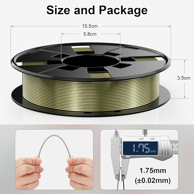 ENTINA 4 Colors Silk Shiny 3D Printer Filament Bundle, PLA Filament 1.75 mm for 3D Printers, Dimensional Accuracy +/- 0.02 mm, 200g x 4 Spools Set