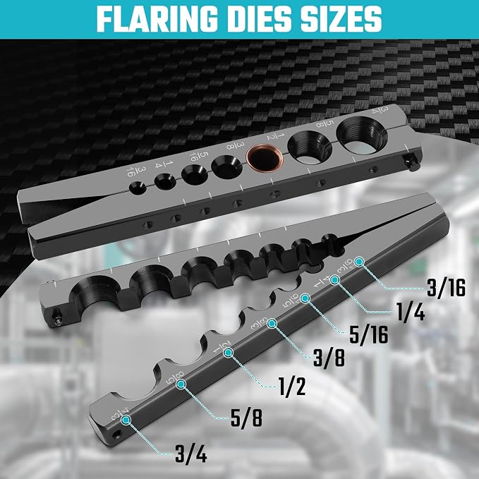 DURATECH Tubing Flaring Tool Kit, 45° Eccentric Cone Flaring Tool with Clutch, 7 Dies for 3/16 ” to 3/4 ” Copper, Aluminum, and Brass Tubing, for HVAC, Refrigerator Repair and Handmade