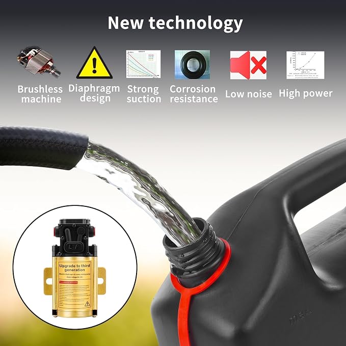 12V Electric Fuel Gasoline Transfer Pump 120GPH Ex-Proof Design | Explosion-proof diaphragm design Applicable to vehicles,equipment and ships Transports 125 gallons of fuel and water per hour