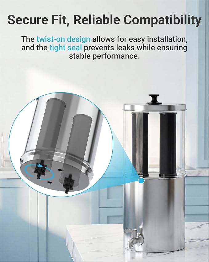 AQUA CREST Gravity Water Filter, Replacement for Berkey® BB9-2® Black Carbon Filter, Compatible with Purewell®, ProOne®, Waterdrop Gravity Water Filter System, NSF/ANSI 42&372 Certified, 2 Pack