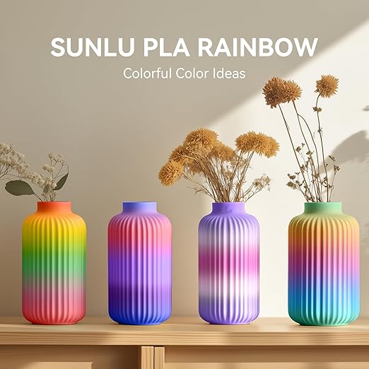 250g Rainbow PLA Filament 1.75mm Bundle, SUNLU 3D Printer Filament Neatly Wound, Fast Color Change Each 8 Meters, 250g Spool, 4 Rolls, Rainbow 01-04