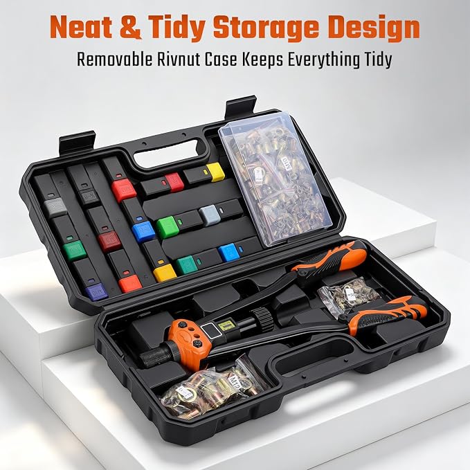 Rivet Nut Tool Kit, 16" Rivnut Tool Kit with 15PCS Metric and SAE Mandrels, 287PCS Rivet Nuts, Wrench and Carrying Case, Nutsert Tool Kit with Visual Stroke Indicator for Auto, Metal Repair