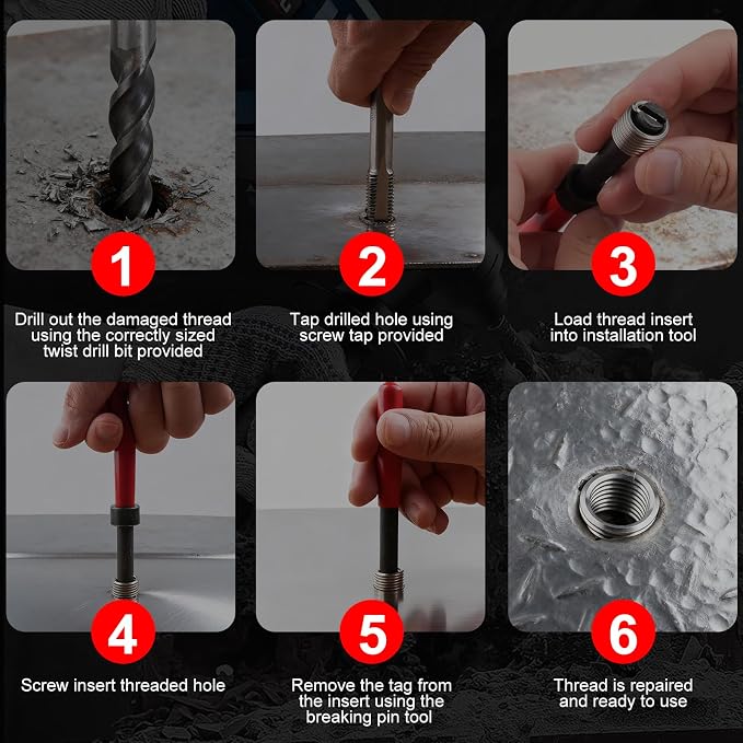 Helicoil Metric Thread Repair Insert Kit, M10x1.25mm Rethreading | with HSS Drill Bits, Rethreading Inserts Tool Set for Damaged Thread Repairing with Carry Case