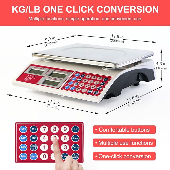 CAMRY Commercial Price Computing Scale, 66lb/30kg, Dual LCD | Stainless Steel Platform; Green Backlight; Battery Powered; KG/LB Conversion; For Deli and Farmers Market