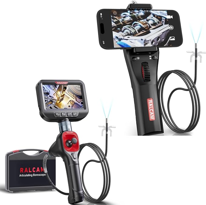 4-Way 360° Articulating Borescope 6.2mm + Endoscope Camera Compatible with iPhone & Android for Engine, Pipe & HVAC Inspection