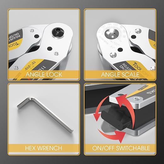 TOOLIOM Adjustable Angle On/Off Welding Magnet 15°-210° Angle Magnetic Welding Holder 110LB/50KG Pull Force Welding Accessory