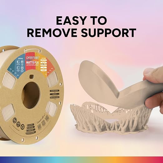 OVERTURE Matte PLA 1.75mm, Low Warp & Smooth Finish 3D Printer Filament | Frosted Matt Finish Hides Layer Lines, 1kg Spool (2.2lbs) Cardboard Spool, Fit Most FDM Printer (Matte Skin)